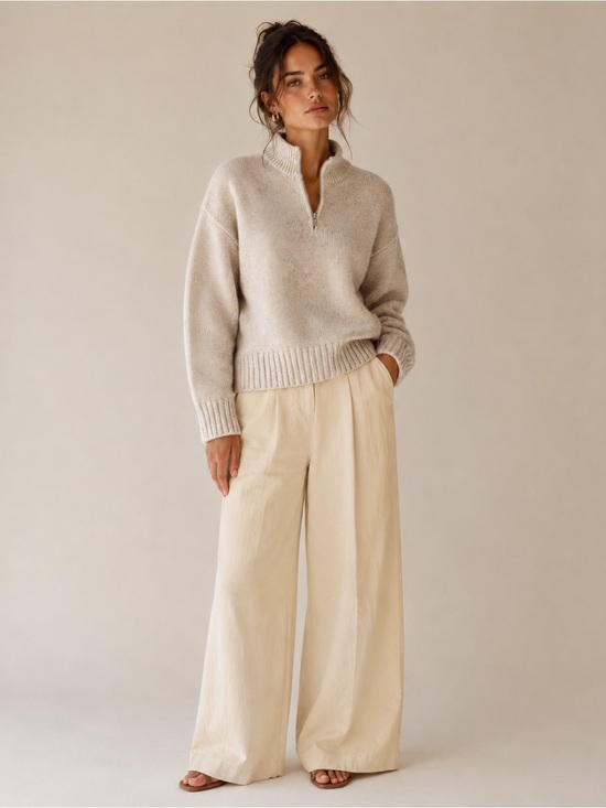 Windriver Sweaters - #131 🌷Cozy Cream Half-Zip Sweater with flecks of colour